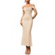 thumbnail image 3 of Vestido Maxi con Hombros Descubiertos, Corsé Fruncido, Ajustado, Vestidos Formales para Invitadas de Boda para Mujeres Albaricoque XL, 3 of 8