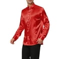 thumbnail image 4 of INSPIRE CHIC Men's Dress Satin V Neck Long Sleeves Button Down Party Shirts S Bright Red, 4 of 6