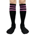 thumbnail image 2 of Couver 2-Pairs Women's Triple Striped Knee High Tube Cotton Socks Size 9-11, Black / Lavender, 2 of 8