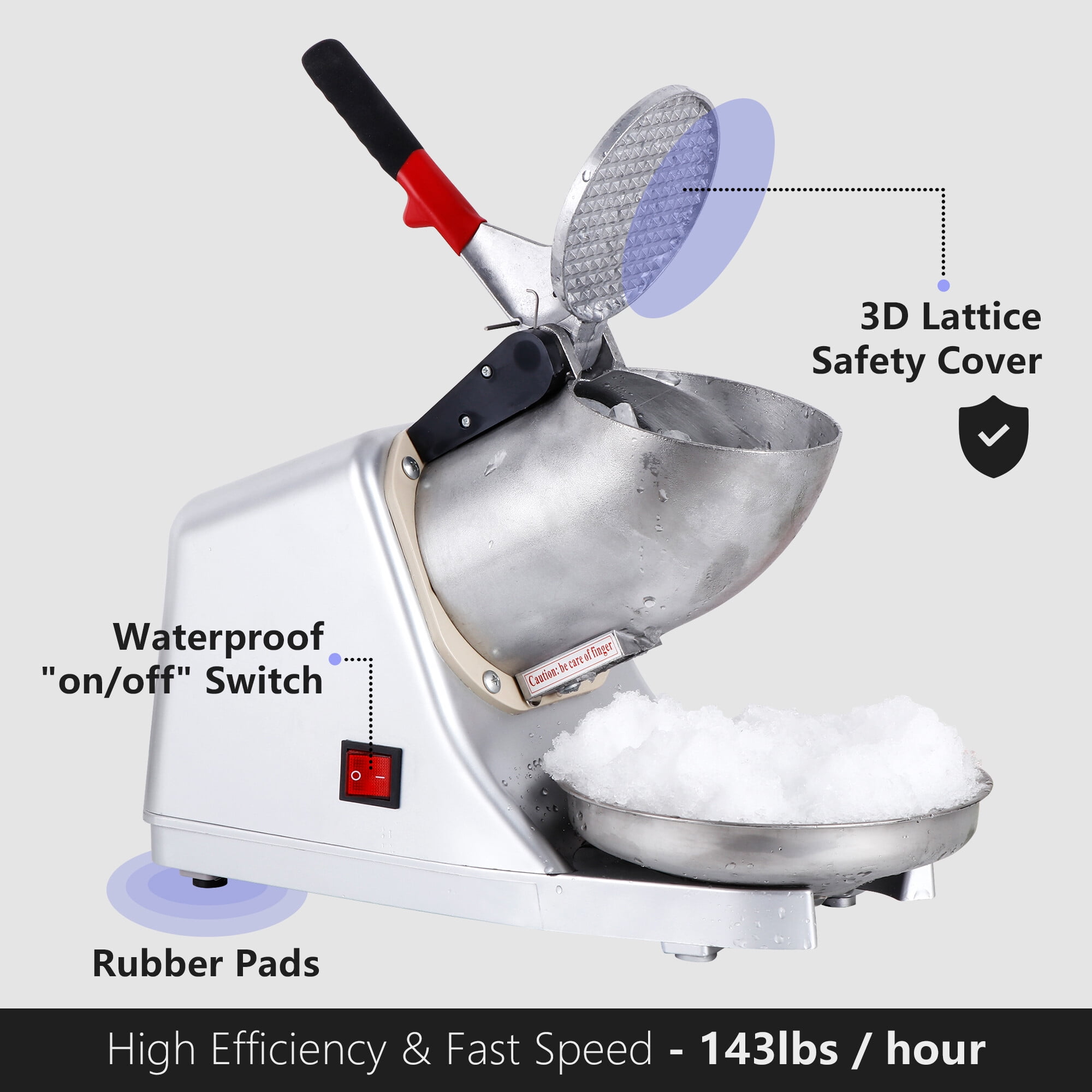 Segawe Electric Ice Shaver Machine Stainless Steel Electric Ice Crusher Snow Cone Maker 143lbs/HR Silver