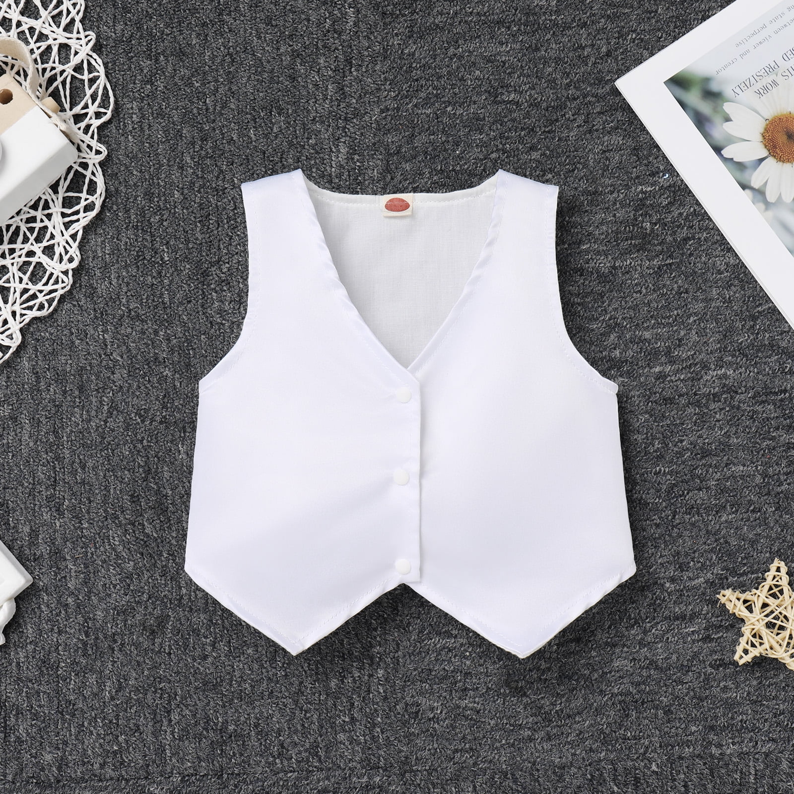 Baby Boys Baptism Christening Outfits Gentleman Formal Suit Bowtie Romper Vest Shorts Pants White Wedding Tuxedo Party Outfits First Birthday Cake Smash Clothes 4PCS Set (White Bowtie, 18-24 Months)