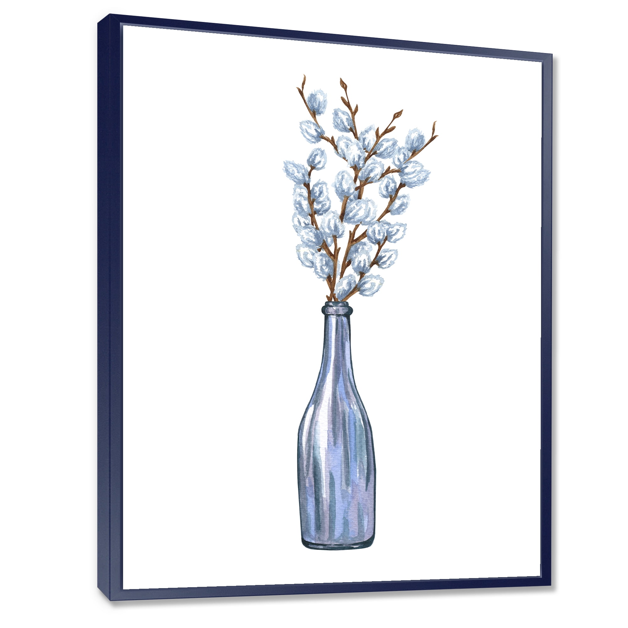 Designart 'Bunch of White Pussy Willow Twigs II' Farmhouse Framed Canvas Wall Art Print