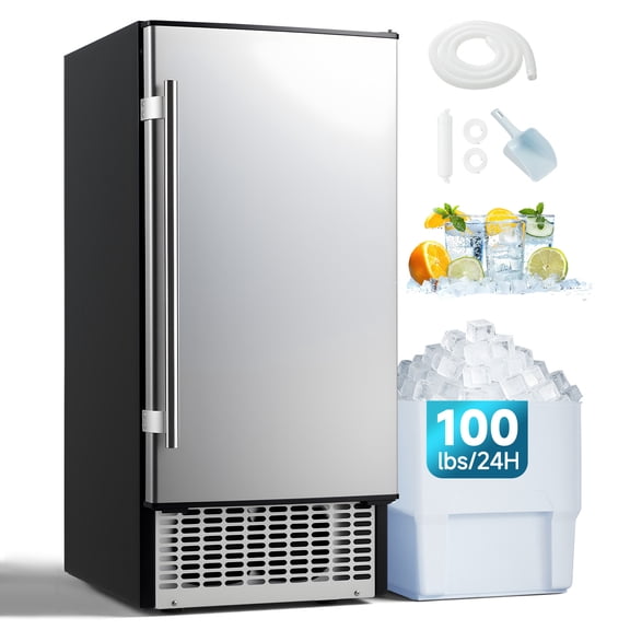 JFHID 15'' Commercial Ice Maker 100lbs/24H,Stainless Steel Under Counter Ice Machine for Home Bar Restaurant