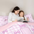 thumbnail image 4 of Erosebridal Pink Classic Checkered Twin Comforter Sets For Kids,Kawaii Letter I Initial Lettering Bedding Set For Bow Lover,Pink Reversible,2 Pieces, 4 of 7