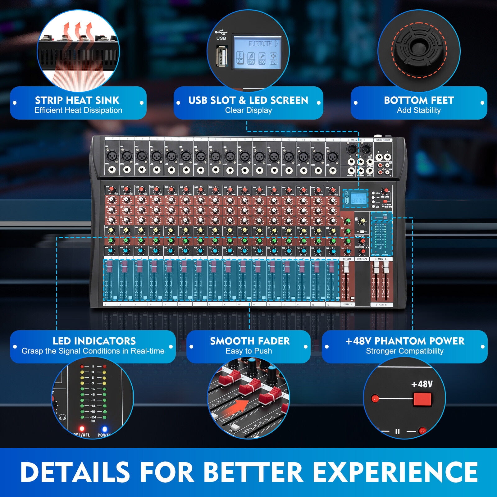 SENDERPICK 16 Channel Professional Powered Mixer Power Mixing  16 DSP USB NEW