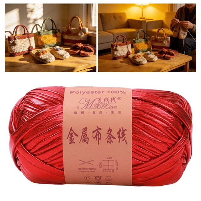 Hilo metálico brillante para camisetas, poliéster, crochet, 100 g, decoración del hogar, bricolaje, 40 m Rojo