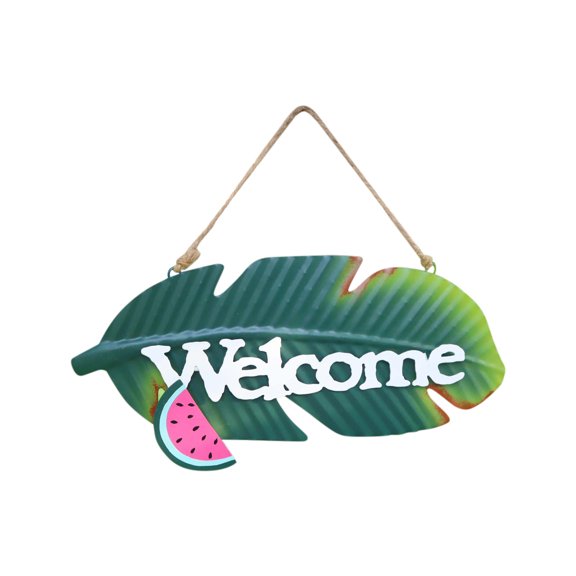 Farmhouse Wreath Summer Welcome Sign Iron Art Leaf Hanging Sign Shape Metal Watermelon Door Sign Hanging Plaque Rustic Wall Sign For Front Door Porch Bar Cafe Shop Store Green, Household Pendant