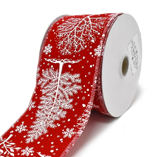 Snowy Trees Wired Edge Velvet Christmas Ribbon, Red, 21/2Inch, 10