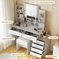 thumbnail image 4 of Vanity Desk with Mirror and Lights, Makeup Vanity with Charging Station, 6 Drawers and Storage Shelvs, Wooden Dressing Table Set with Stool for Bedroom, Marble White, 4 of 7