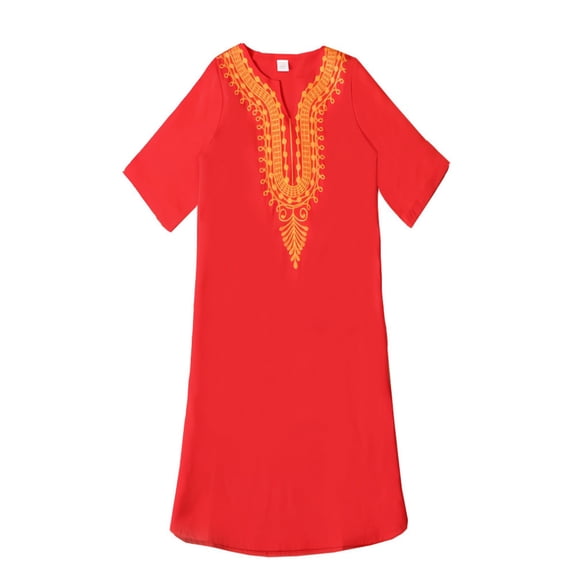 Otqutp Embroidery Arabic Thobe for Muslim Boys Toddler Stand Collar Kaftan Robes Solid Color Middle Eas𝘁 Abaya 𝗗ubai Clothes