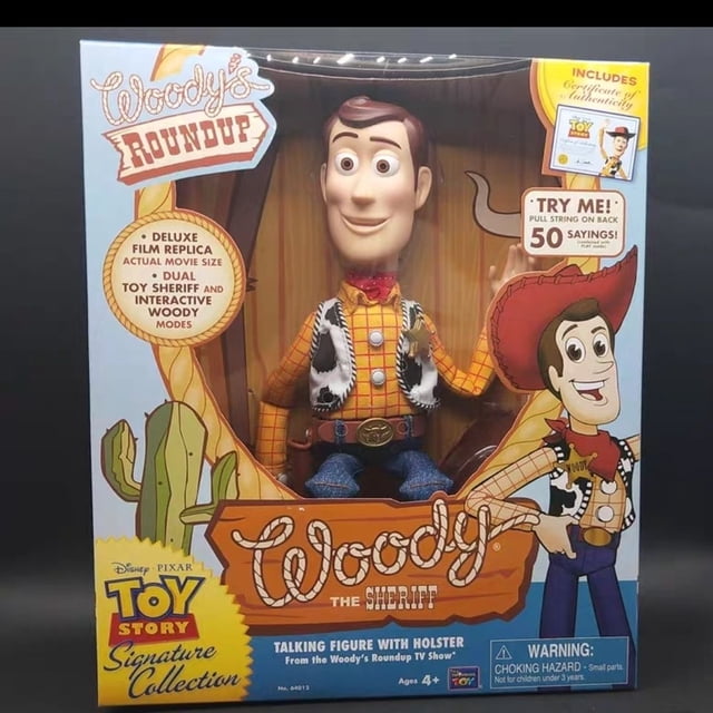 2025 Figuras de acción de Disney Pixar Toy Story Woody, muñecos de personajes de sonido de película en inglés, tela de vaquero, regalo de cumpleaños para niños, 40CM