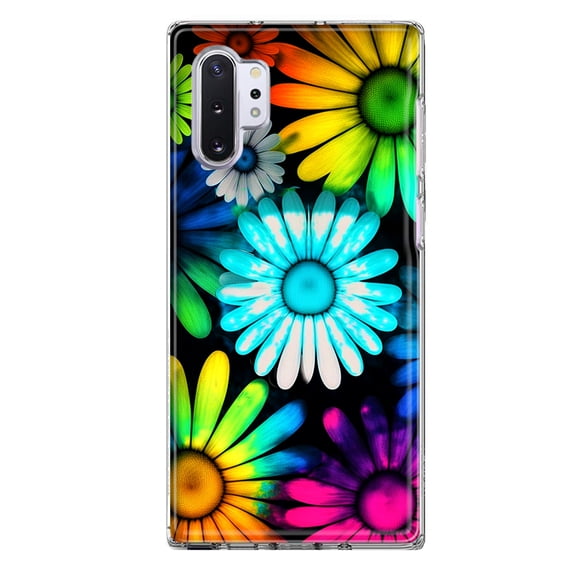 MUNDAZE Samsung Galaxy Note 10 Plus Neon Rainbow Daisy Glow Colorful Daisies Baby Blue Pink Yellow White Double Layer Phone Case Cover