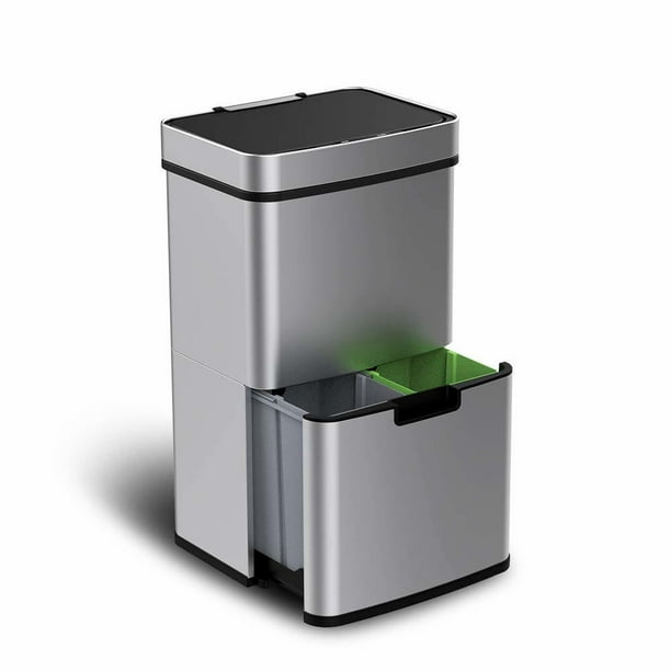 Kitchen Waste Bin, 62L Large Trash Can with 3 Hand Free Open, Fingerprint Proof, Stainless Steel Walmart.com