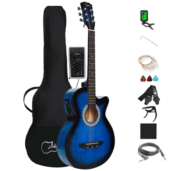 38 inch Electroacústica Guitarra Guitarra acustica con Afinadores,Correas,Cuerdas para Instrumentos,