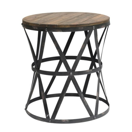 Rustic Metal Table - Heraldine Rustic Wood and Metal Side Table