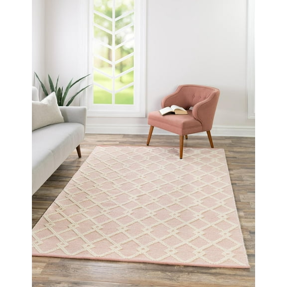Jill Zarin Dorset English Manor Rug English Rose/Ivory 7' 10" x 10' Rectangle Hand Made Geometric Modern Flatweave Perfect For Living Room Bed Room Dining Room Office