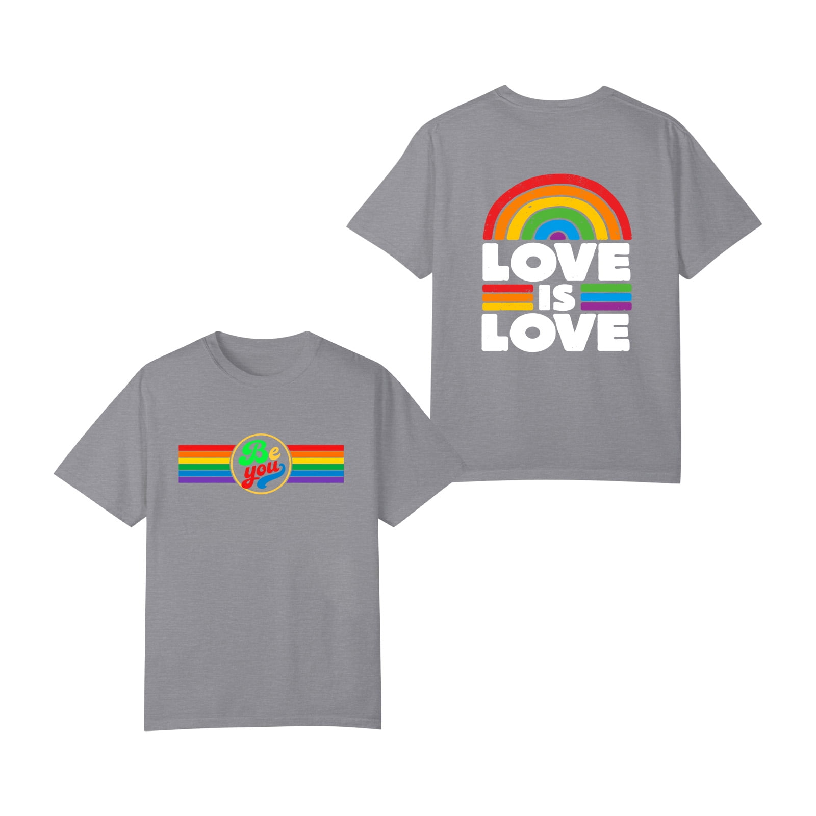 Love is Love Gay Pride Ally Rainbow Flag Men s Women s Rainbow Double Sided Different Design T-Shirt OdeJous Gray T-Shirt M