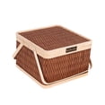 thumbnail image 3 of Cesta de picnic tejida de bambú, resistente, portátil, con tapa y asa. Cuadrado marrón oscuro, 3 of 7