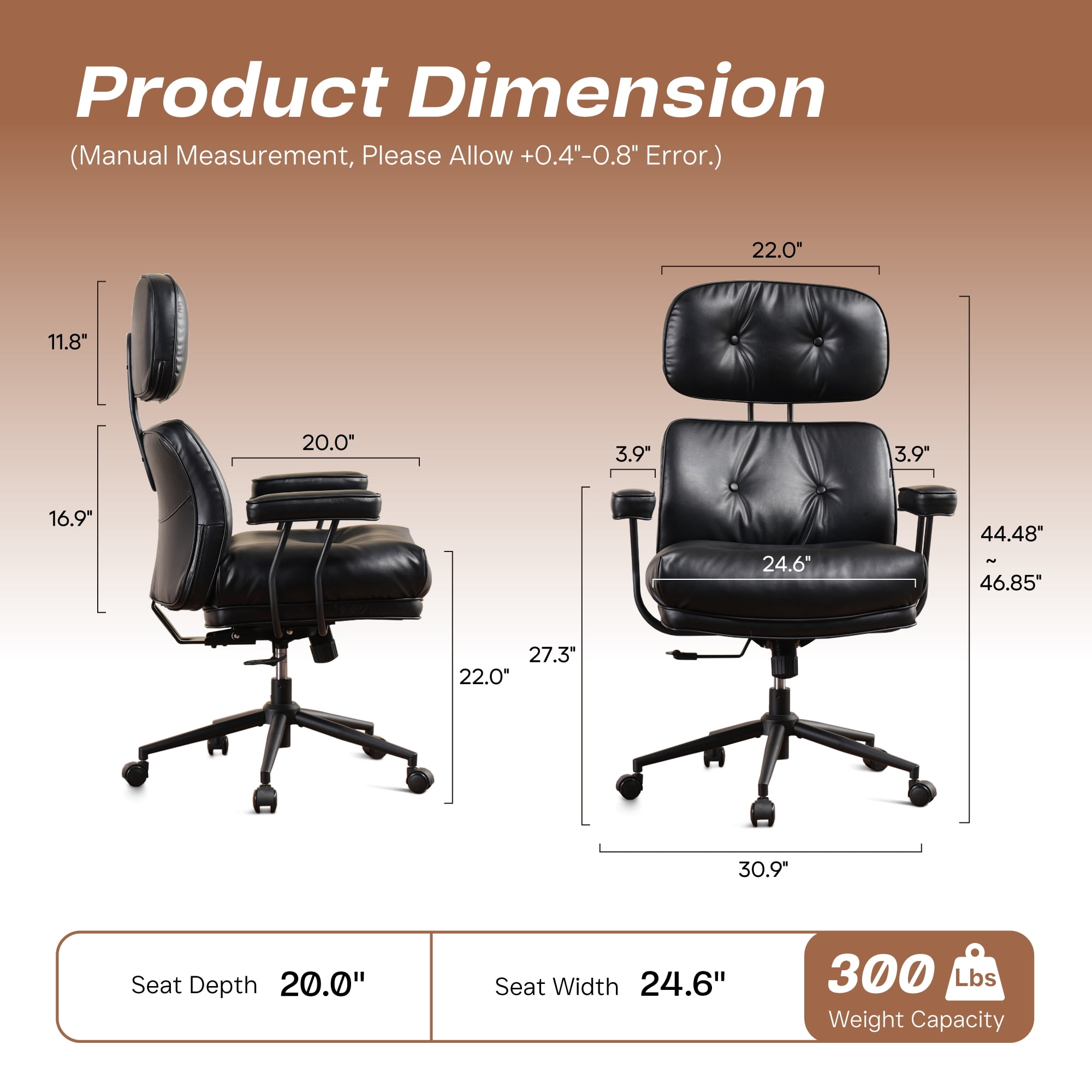 Toject Ergonomic Office Chair, High Back Comfy Home Office Chair with Lumbar Support, Mid-Century Modern Computer Executive Desk Chair with Thickened Cushions (PU Leather, Black)