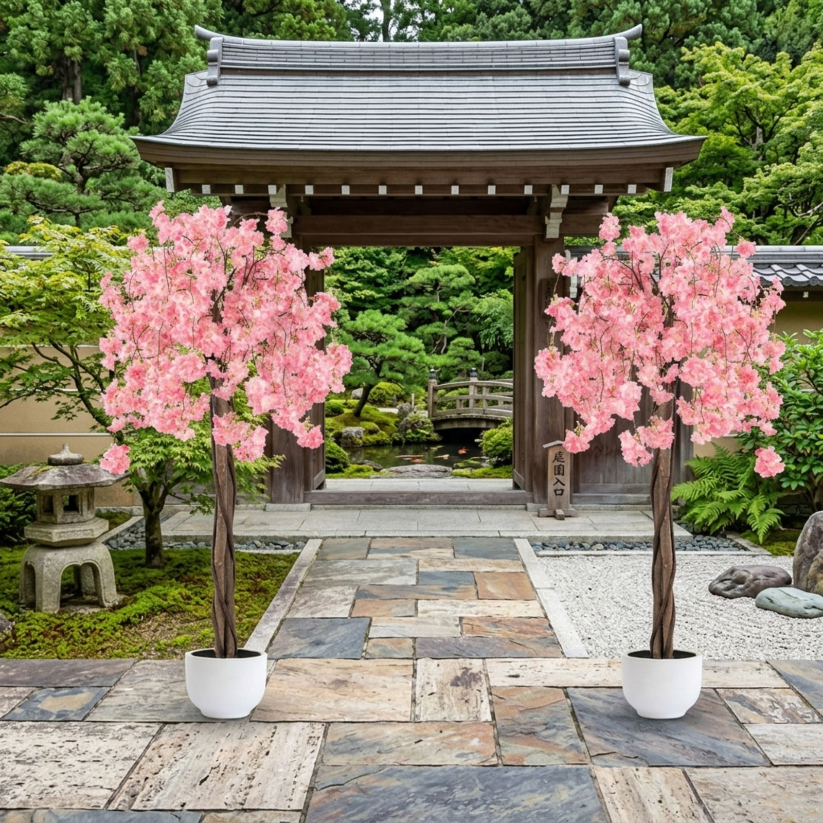 Vebreda Artificial Plant Decor, 5.5 FT Tall Artificial Cherry Blossom Tree with Pink/White Flowers 2 Pack, Realistic and Charming Appearance