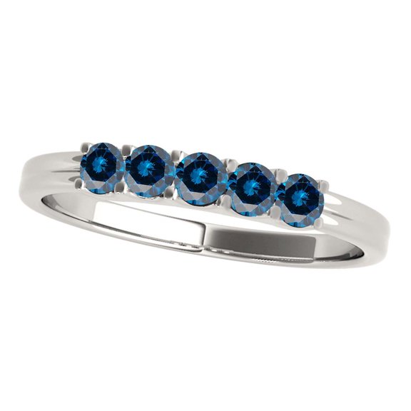 Mauli Jewels Rings for Women 0.25 Carat Blue Diamond Five Stone Ring Prong-Setting 10K Rose, White & Yellow Gold