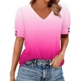 thumbnail image 5 of HomeDM Women's Short Sleeve V Neck T-Shirts Summer Casual Pullover Tops Loose Fit Dressy Shirts - Hot Pink/L, 5 of 6