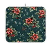 Yayeee Dish Drying Mat for Kitchen Counter 16"x18" Microfiber Absorbent Pad, Floral Christmas