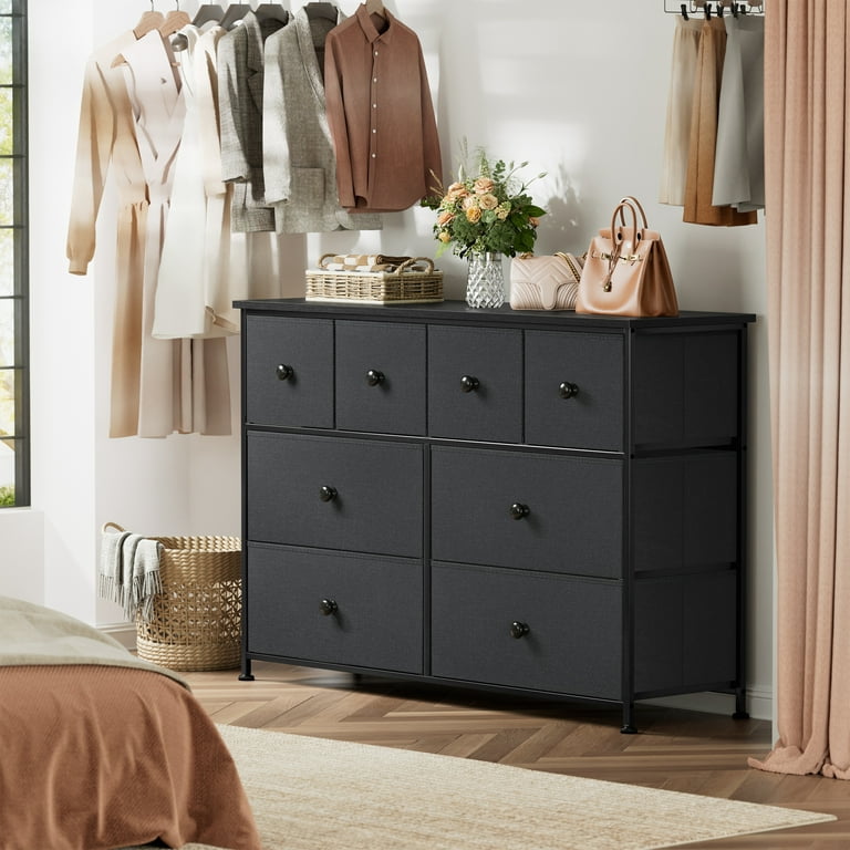 mDesign Tall Storage Dresser Furniture with 8 Slim Fabric Drawers, Dark  Gray 