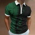 thumbnail image 2 of QQAMB Men T-shirts Short Sleeve Piano Printed Turndown Collar Half Zipper T-shirt Casual Fashion Blouse Tops Green 2XL, 2 of 5