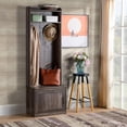 thumbnail image 2 of Narrow Hall Tree with Shoe Storage Bench, Rustic Entryway Bench with Coat Rack, Accent Coat Tree with Storage Shelves for Hallway, Mudroom, Brown, 2 of 9