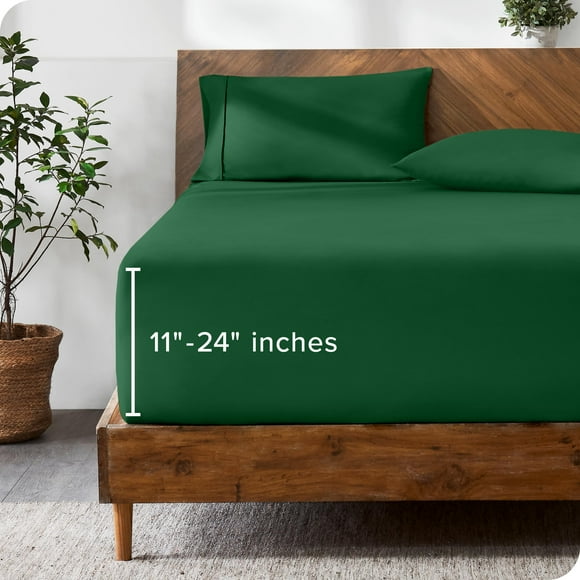 Bare Home Twin Extra Long Fitted Sheet - Extra Deep Pocket Fitted Sheet - Premium 1800 Microfiber - Ultra-Soft Wrinkle Free - Deep Pocket Fitted Bottom Sheets (Twin XL, 11""to 24"" Pocket, Forest Gree