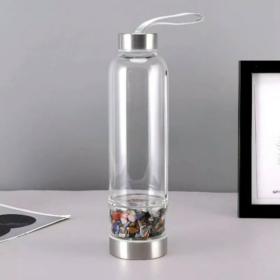 K-KED Natural Colorful Quartz Crushed Stone Crystal Energy Elixir Glass Water Bottle-default