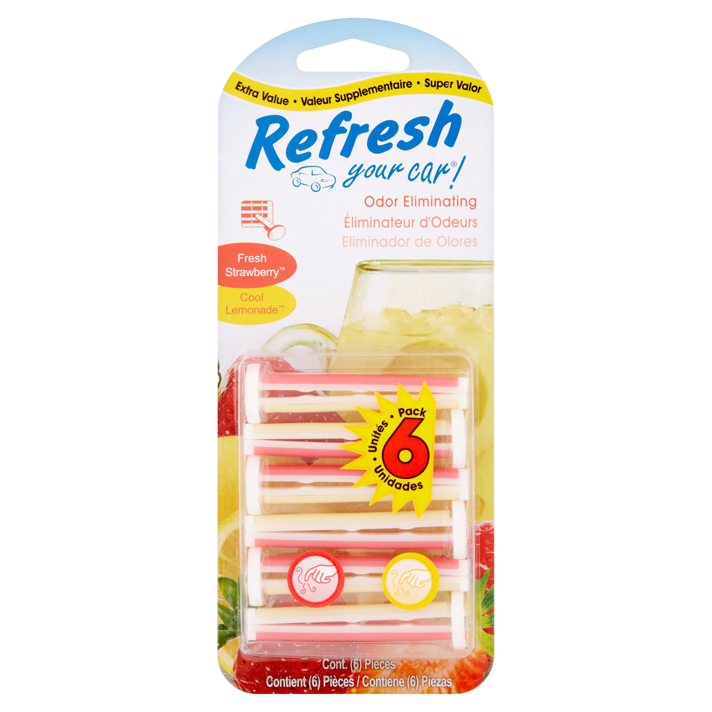 Refresh Your Car! Fresh Strawberry and Cool Lemonade Vent Sticks, 6 pack