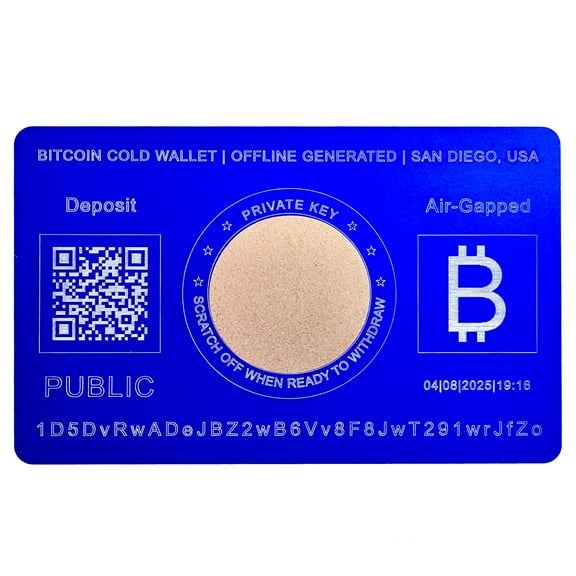OZ-USA Bitcoin Cold Wallet Card, Gift Card  Air Gapped Offline Crypto Metal Storage USA Blue