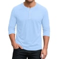 thumbnail image 2 of Mens Solid Color Raglan 3/4 Sleeve Henley Shirts 200g Imitation Cotton Summer Baseball Casual Athletic Tops Blue XL, 2 of 5
