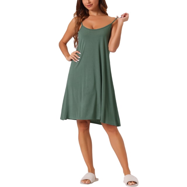 INSPIRAR CHIC Vestido de Noche Sin Mangas con Tirantes Cruzados Ropa de Dormir Noche Verde M
