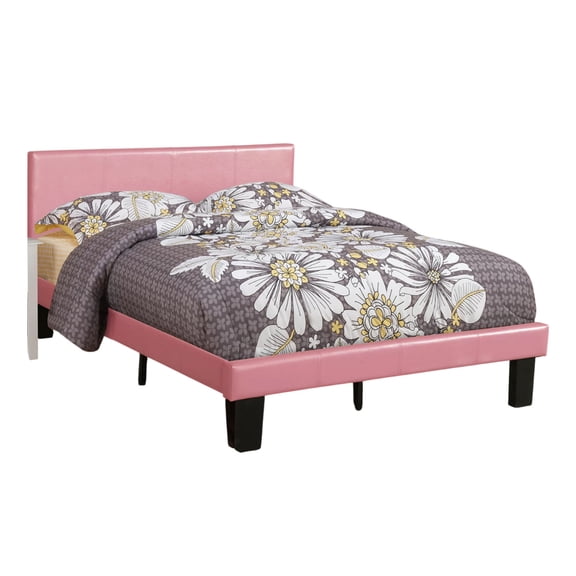 Benjara BM233112 Traditional Wooden Bed with Faux Leather Upholstery Pink - Full Size