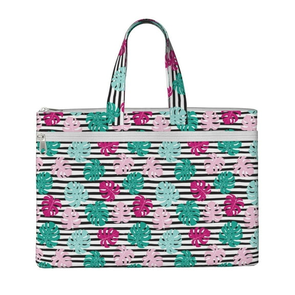 Honeii Tropical Leaves Print Canvas Tote Bag with Compartments Laptop Tote Bag Large Tote Bag