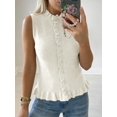 thumbnail image 2 of Women Sleeveless Ruffle Knit Cardigan Vest Button Down Cropped Tank Top, 2 of 6