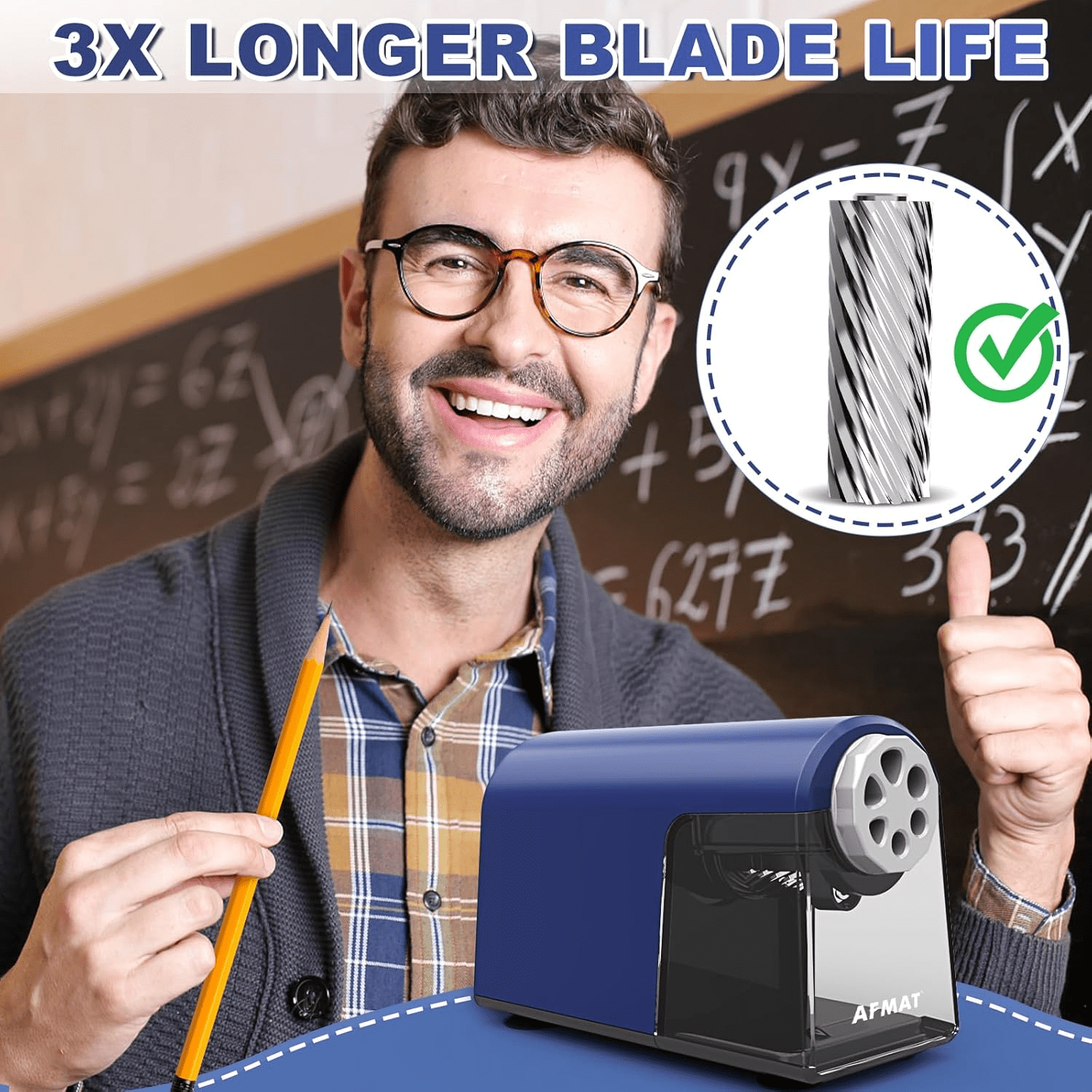 AFMAT Heavy Duty Electric Pencil Sharpener for Classroom, 6 Holes, Electric Pencil Sharpeners for Home, Pencil Sharpener Plug in for 6-11mm Pencils, Auto Stop, Super Fast, Never Eat Pencils,New,Blue