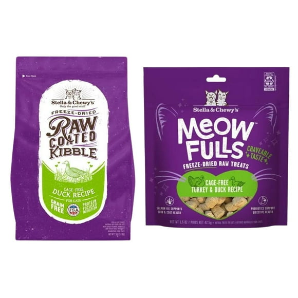 Stella & Chewy's Raw Coated Kibble for Cats - Cage-Free Duck Recipe with Stella