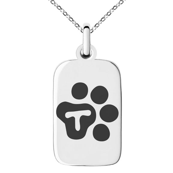 Stainless Steel Letter T Initial Cat Dog Paws Monogram Engraved Small Rectangle Dog Tag Charm Pendant Necklace