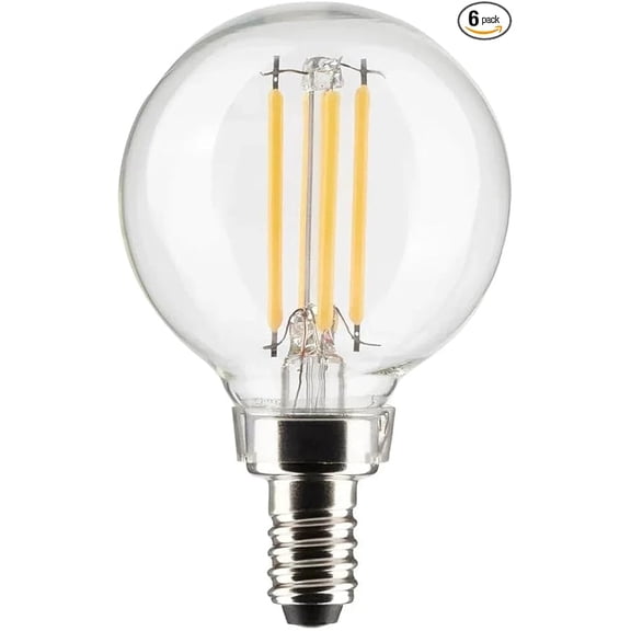 Satco S21210 G16.5 Globe LED Light Bulbs 5.5W 120V 3000K 90CRI E12 Candelabra Base Dimmable (6 Pack)