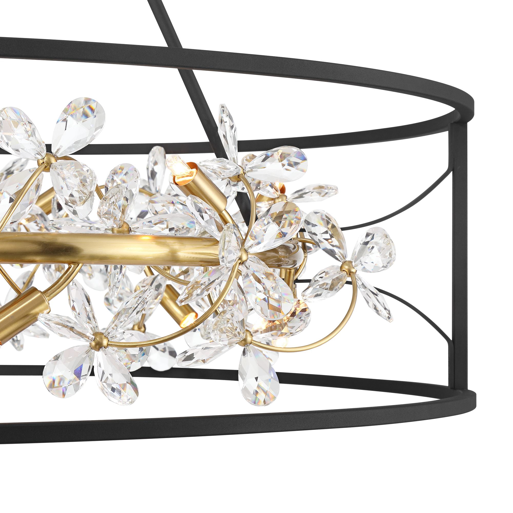 Possini Euro Design Carrine 35" Modern Pendant Chandelier Ceiling Light Fixture Dining Room Over Table Ring 12-Light LED Black Gold Finish