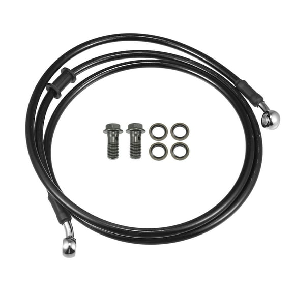 Unique Bargains Brake Hose Motorcycle ATV Braided Hydraulic Brake Line Oil Hose Pipeline 150cm Black Silver Tone 1 Set