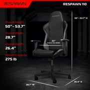 RESPAWN 110 Ergonomic Gaming Chair - Reclining Office Video Game Swivel Chair with Lumbar Support, Headrest, Heavy Duty, High Back, Racing Style Gaming Recliner Seat for Computer Gamer - Gray