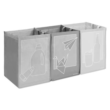 Navaris Recycle Bag Set (3 Pieces) - Reusable Recycling Bags to Separate Paper, Plastic, Glass - Recycling Bins Sorter Bin Organizer Kitchen - Gray