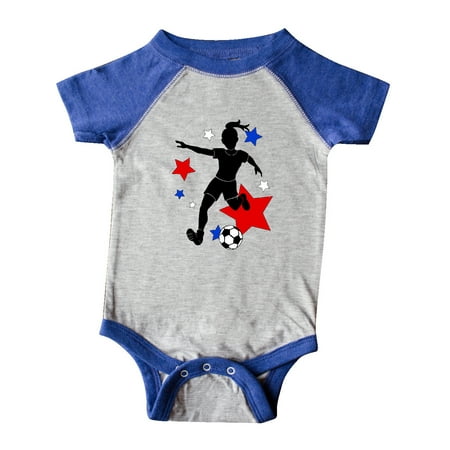 

Inktastic Girl Playing Soccer- Red White Blue Stars Gift Baby Girl Bodysuit