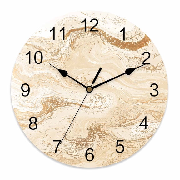Silent Wall Clocks Battery Operated, Vintage Abstract Round Decorative Wall Clock for Living Room Bedroom Kitchen Bathroom Classroom Decor, 14 Inch Marble Texture Cream