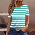 thumbnail image 3 of GigrtiJin Women's Short Sleeve T Shirts Striped Casual Pullover T Shirts Womens Baggy Round Neck Loungewear Going Out T Shirts, 3 of 5